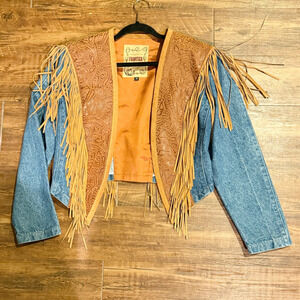 VTG Phoenix USA made Frontier Collection JACKET Western pigsplit embossed fringe